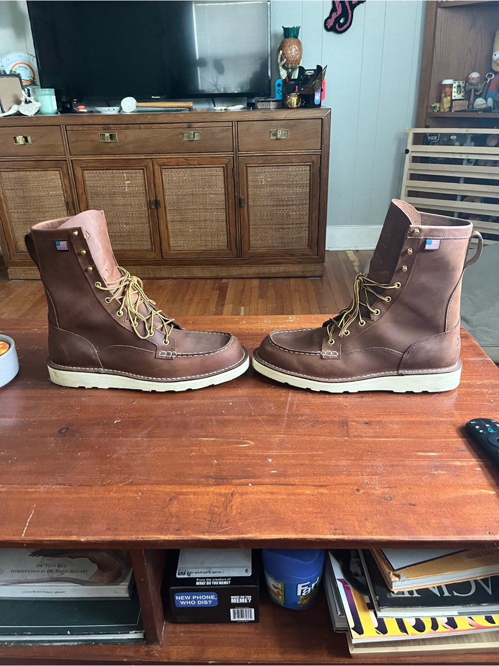 Danner Brown Leather Moc Toe Work Boots with White Sole - Picture 3 of 9